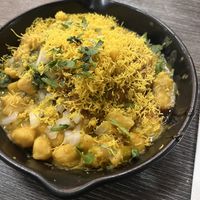 Potato ”patties” with chickpea gravy (yogurt lef out) - delicious!  at Kailash Parbat - Syed Alwi in Central Singapore