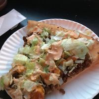 Fat Mac slice. Like a veganized Big Mac in pizza form. at Apiecalypse Now Pizza and Snack Bar in Toronto