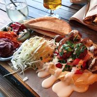 lots of falafel, big mound of hummus = happy at FLFL - Skånegatan in Stockholm