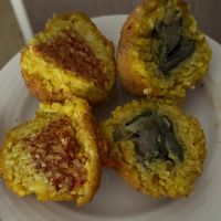 Both arancini cut in half, portions are generous.  at Mondo Arancina in Rome