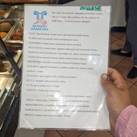 English menu at Mondo Arancina in Rome