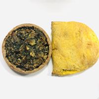 Spinach quiche & soy patty at Cafe Tuyo in Montreal