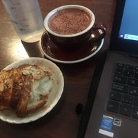 Croissant et chocolat chaud at Cafe Tuyo in Montreal