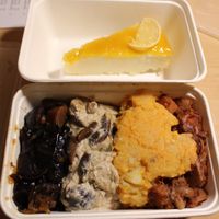 Pay-by-the-box and I couldn't decide what to get so I got the mushroom stew, mushroom stroganoff, mash and BBQ jackfruit. The mash and jackfruit were nice, the mushroom dishes not so much but I think that's because I got them at 10:30pm and they'd been sitting there for probably hours making the mushrooms rubbery. Also got a lemon cheesecake which I wasn't a fan of but other people might like it.  at Vantra Vitao in London