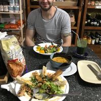 Salad Tempe, Pumpkin green salad, lentils soup and Vegan Chips are so nice! at Natural Efe Macrobiotic World in Phuket