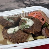 3 burger paddies, yuca, pasta, sweet potato, and salad  at Prem Vida - Alimentación Consciente in Sucre