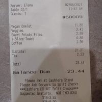 The receipt. at The Bossy Hen in Myrtle Beach