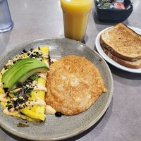 Just Ranchero Omelet with Chipotle Grits and Toast at Hot Stacks Cafe in Myrtle Beach