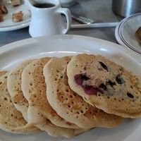vegan blueberry pancakes and sausage! at The Bossy Hen in Myrtle Beach