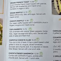 Plant based menu as of October, 2025. at Hot Stacks Cafe in Myrtle Beach