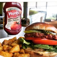 Vegan “beyond burger” on vegan brioche-style bun at The Bossy Hen in Myrtle Beach