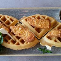 Vegan Chicken and Waffles (chicken is gluten-based) at The Bossy Hen in Myrtle Beach