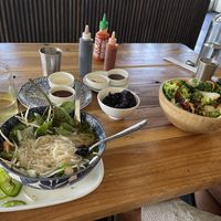 Vegan pho and vegan bun bowl  at Gingergrass in Los Angeles