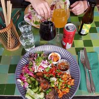 Bibimbap and tacos in the background   at Sajvva in Malmo