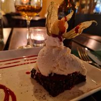 Brownie with vanilla gelato at Sajvva in Malmo