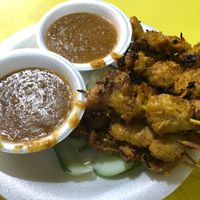Satay with cucumber slices and peanut sauce at Victor Veggie 味特素食 in Central Singapore