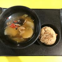 Assorted mushrooms, peppercorns, cabbage and radish soup with Mushroom rice at Jeun VirtueFarm in Central Singapore