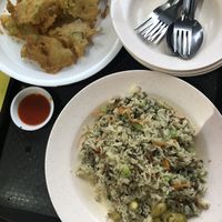 veggie pancake $1 & olive fried rice $4.50 (request no egg) 👍🏻 at Su Shi Jia Xiang Wei 素食家乡味 in Central Singapore