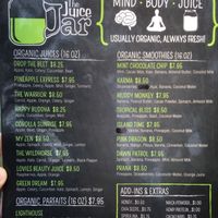 menu side one at The Juice Jar in Corolla