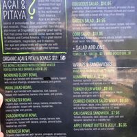 Menu side two at The Juice Jar in Corolla