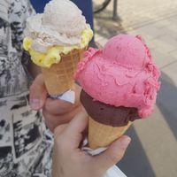 raspberry sorbet and dark chocolate 💘 at Die Blaue Eisdiele in Bad Kreuznach