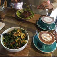 Quinoa and egg slice, two kinds of salad, coffee and a hot chocolate.  at Nutrition Republic in Goodwood