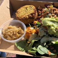 Mix of salads, Avo mash, Chickpea & Lentil stack and Kimchi at Nutrition Republic in Goodwood