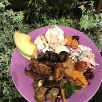 Pulled oomph, coleslaw, salads and sweet potato  at The Green Room in Gothenburg