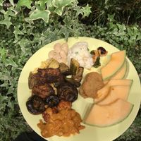 Hot bar selection and fruit  at The Green Room in Gothenburg