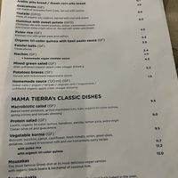 First page of menu  at Mama Tierra in Athens