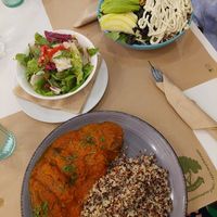 Aubergine quinoa Greek dish + bowl at Mama Tierra in Athens