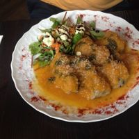 Wild mushroom gnocchi with pumpkin purée, sage butter, and hazelnut parmesan. at GreenSoul in Leipzig