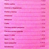 Menu at Los Helechos in Zaragoza