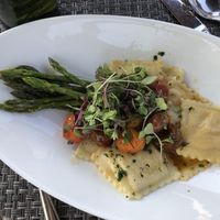 Vegan ravioli with asparagus, cherry tomatoes and truffle oil at Grandale in Neersville