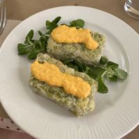 Leek and broccoli pudding with carrot sauce  at La Retama in Zaragoza