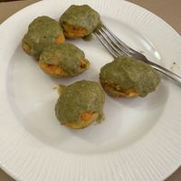 stuffed potatoes with green sauce  at La Retama in Zaragoza
