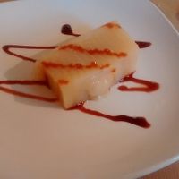 Dessert / pear based crème caramel at La Retama in Zaragoza
