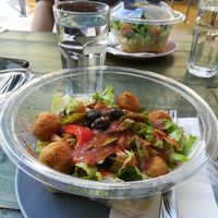 Falafel salads with sweet chilli/olive oil & basil dressings at Priroda i Drustvo in Rijeka