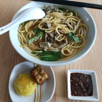 Daily special: Mee Soto ( with potato and tempeh as side dish) and spicy sauce at Piore Organic Cafe in Central Singapore