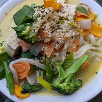 Japanese vegetables with udon noodles at Velvet Leaf in Berlin