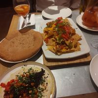 Nachos e Hummus with homemade bread at Teresa Carles Cocina Vegetariana in Barcelona