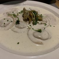 Artichoke stuffed ravioli in pumpkin seed sauce  at Teresa Carles Cocina Vegetariana in Barcelona