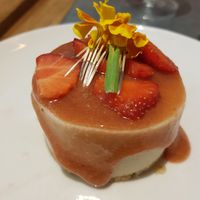 White chocolate and rhubarb cake at Teresa Carles Cocina Vegetariana in Barcelona