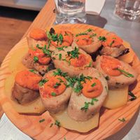 Potatoes with mushrooms and sauce at Teresa Carles Cocina Vegetariana in Barcelona