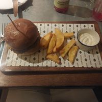 "double smashed burger" (was really juicy) at Teresa Carles Cocina Vegetariana in Barcelona