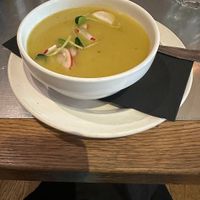 Creamy Asparagus Soup with radish. at Teresa Carles Cocina Vegetariana in Barcelona
