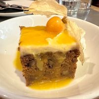 Carrot Cake with Golden Cherry. at Teresa Carles Cocina Vegetariana in Barcelona