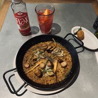 Paella, chicken croquetas, kombucha  at Teresa Carles Cocina Vegetariana in Barcelona