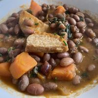 Mongetes and tempeh  at Teresa Carles Cocina Vegetariana in Barcelona