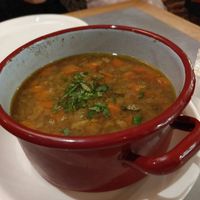 Soup with meatball inside at Teresa Carles Cocina Vegetariana in Barcelona